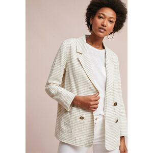 Anthropologie Cartonnier Textured Double Breasted Pinstriped Blazer Size M